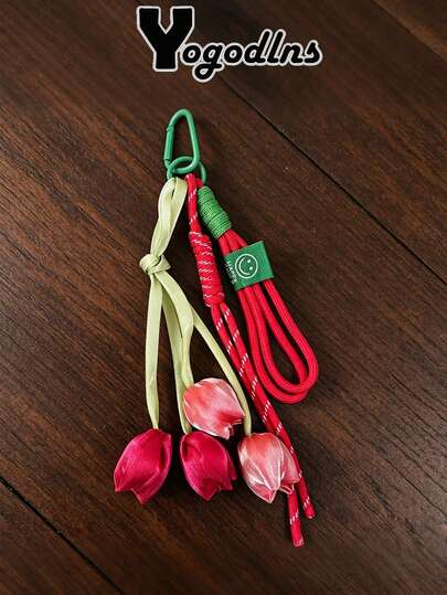 Yogodlns New Fresh Style Tulip Flower Bag Charm High Aesthetic Keychain Handbag Decorative Nylon Lanyard Sweet Spring Style Sweet