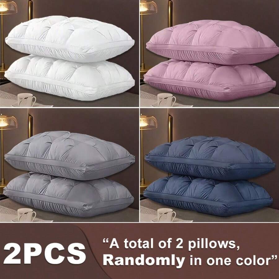 2pcs Luxury Hotel Pillow, Deep Sleep Neck Support, Available In Multiple Colors, High Grammage, High Density, And Non-Collapse, Cool And Breathable Summer Pillow, Queen/ King Size, Suitable For Bedrooms, Sofas, Guest Rooms, Mother'S Day Gift. - 2件隨機色 - 查看 1