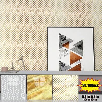 Brodark 50/100 miếng dán tường 3D tự dính giả đá cẩm thạch mạ vàng kích thước 30x30cm, tấm ốp tường 3D, thiết kế hiện đại trang nhã, chống thấm nước và ẩm mốc, có thể tháo gỡ không để lại cặn, lý tưởng cho việc cải tạo phòng tắm và nhà bếp, dễ dàng lắp đặt, chất liệu bền bỉ, giữ được vẻ mới lâu dài.