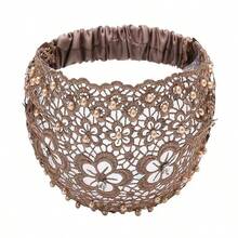 1/3 chiếc băng đô ren móc mùa hè thiết kế khoét lỗ đính ngọc trai, co giãn. - nhiều màu - Xem 8