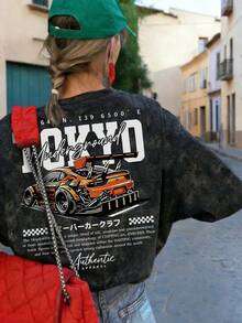 Áo thun Tokyo Underground JDM Car Graphic, áo thun in hình xe đua đường phố cổ điển, tay ngắn, chất liệu denim mài, phong cách đường phố dành cho người đam mê xe hơi, màu đen, thích hợp cho mùa hè. - màu đen - Xem 6