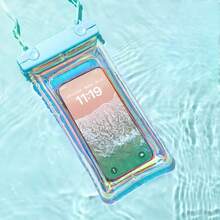 Laser Air Cushion Stötsäker Vattentät Telefonfodral, Transparent Vattentätt Telefonfodral För Simning, Forsränning, Pekskärms Telefonskydd, Strandtillbehör, Poolmadrass - Svart - Visa 2