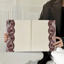 1 chiếc ốp lưng máy tính bảng màu be chấm bi viền ren đỏ - Có chân đế đa góc và ngăn đựng bút, tương thích với iPad/Galaxy Tab S10+/S9/A9, Oppo Pad, Matepad, Vivo. - Nhiều màu - Xem 1