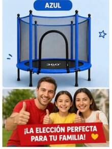 Trampolín Brincolin para Niños, Niñas, Red , Resortes Reforzados, Barras Acolchadas, Trampolín Infantil  y Resistente para Uso Interiores y Exteriores, 1.40 Metros - Azul - Ver 1