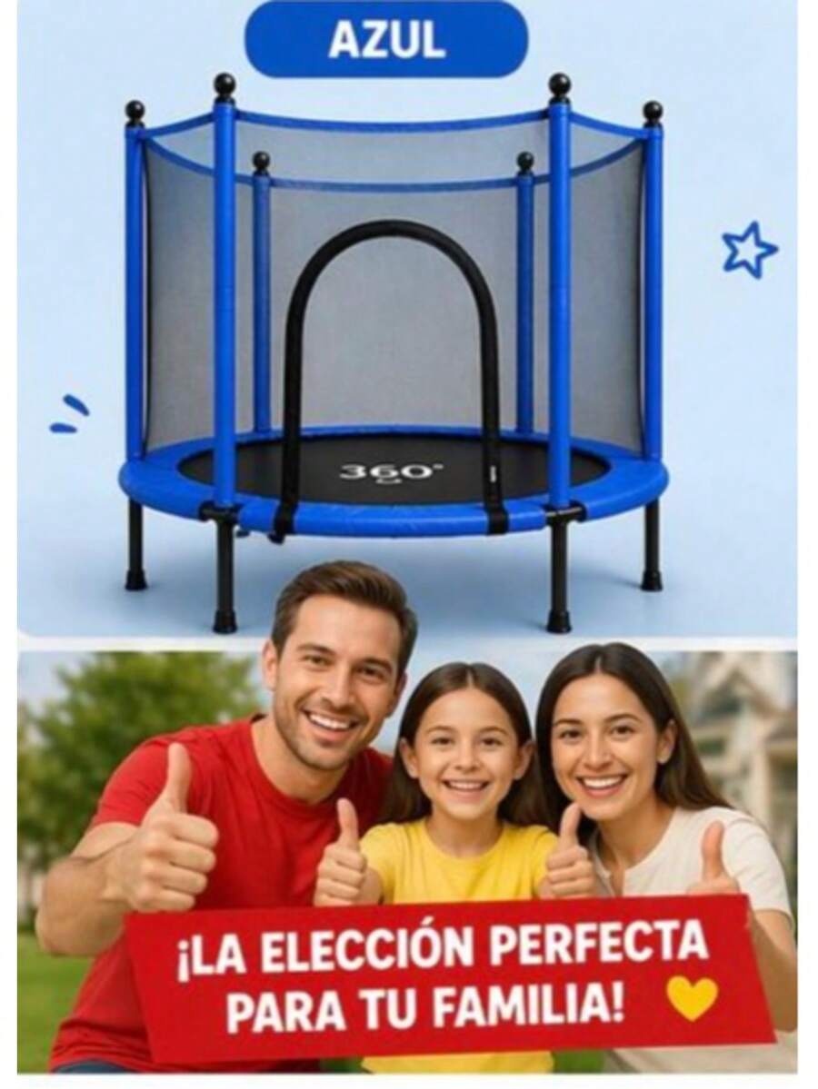 Trampolín Brincolin para Niños, Niñas, Red , Resortes Reforzados, Barras Acolchadas, Trampolín Infantil y Resistente para Uso Interiores y Exteriores, 1.40 Metros - Azul - Ver 1