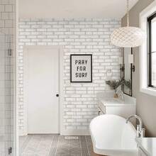 1 Roll Simple White Brick Pattern Self-Adhesive Wallpaper, Fashionable Brick Texture Wall Paper, Exquisite Indoor Decor Sticker, Suitable For Room, Kitchen And Cabinet Renovation, Easy To Install And Remove, Handmade Sticker - Modern Brick Wall - View 4