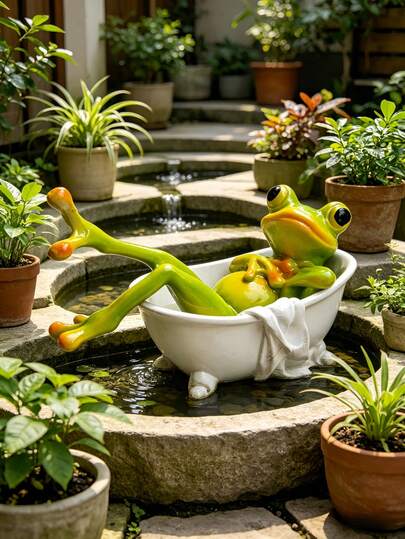 1pc Resin Frog Statue, Outdoor Garden Pond And Patio Decor, Cartoon Animal Yard Landscape Ornament