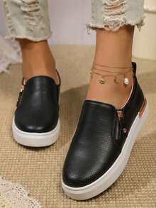 Women's Slip On Loafers With Arch Support & Side Zipper – Casual Fashion Sneakers 8010 - 黑色 - 查看 2