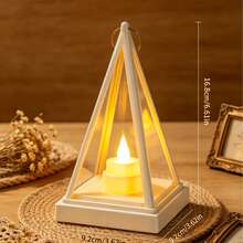 Ins Style White Mini Triangle LED Flame Light, Realistic Electronic Candle Lamp, Desktop Decor Small Night Light, Home Bedroom Candlelight Dinner Atmosphere Lamp - Small Triangle - View 6