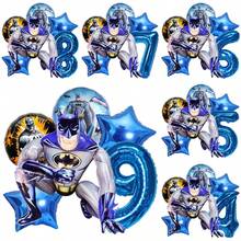6件套官方授权卡通超级英雄蝙蝠侠蓝色主题生日派对气球装饰套装，卡通蓝黄铝箔气球，32英寸蓝色数字1-9铝箔气球，生日快乐气球，适用于生日成长仪式派对墙面装饰背景，气球装饰用品 - 查看 1