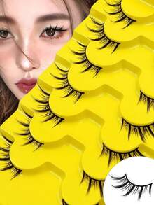 Asiteo 7 Paar Katzenauge Wimpern Natürliche Falsche Wimpern 3D Faux Mink Weiche Anime Wimpern Cosplay Halb Wimpern Streifen Wimpern, Falsche Wimpern, Wiederverwendbar, Für Tägliches Make-up Erweiterung Für Alltag & Party & Date, Als Geschenk - Schwarz - Übersicht 5