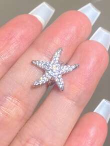 1个镶钻海星耳夹，时尚简约休闲夏季百搭饰品，适合女性日常、派对、约会、海滩等场合佩戴。 - 銀色 - 查看 10