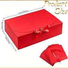 Set 10 Buah Kotak Hadiah dengan Tutup, Warna Merah, Ukuran 10,6 x 7,8 x 3,1 Inci, Dilengkapi Pita Merah, Cocok untuk Kotak Undangan Pengiring Pengantin, Hadiah Pernikahan, Hadiah Ulang Tahun, Suvenir Pesta, Dekorasi, Hadiah Hari Valentine, Kotak Pengantin - Merah - View 16