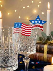 1/5 pièces Décoration de bord de tasse avec étoiles du drapeau américain, décoration de fête de la Fête de l'Indépendance, drapeau rouge blanc bleu, étiquette suspendue en forme d'étoile, identificateur de boisson, décoration de table de fête de célébration, fournitures de fête à thème patriotique, décoration festive réutilisable pour barbecue d'intérieur et d'extérieur, pique-nique - Édition spéciale du jour de l'indépendance - Voir 6