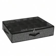 1pc Foldable Fabric Shoe Storage Box With Transparent Lid And Dual Handles, Large Capacity Dust-Proof Shoe Container. Simple Space-Saving Design, Suitable For Bedroom, Wardrobe, Dorm, All-Season Practical Household Shoe Storage Solution - Dark Grey - View 6