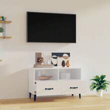 vidaXL Meuble TV Blanc brillant 80x36x50 cm Bois d'ingénierie - Multicolore - Voir 3