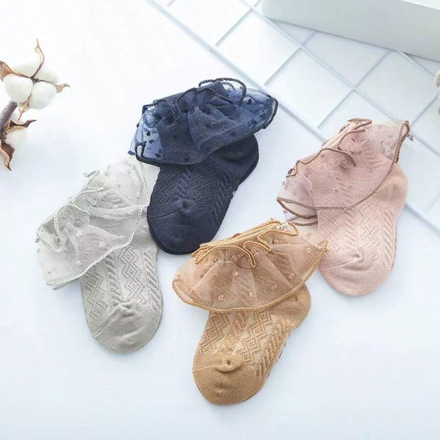 4 Pairs Lace Trim Princess Socks, Suitable For 0-1 Years, 1-3 Years, 3-5 Years Old Girls - Multicolor - View 1