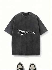 RODSKY Men's Jackson Guitar Graphic T-Shirt - 100% Cotton Bold Music Tee With Iconic Band Lettering & Logo, Lightweight Breathable Short Sleeve Shirt For Casual Wear & Music Lovers, All-Season Comfort, Machine Washable (Ideal Gift For Fans) - Black With White Design, Round Neck, Regular Fit, Geometric Print, Suitable For Adults, -Inspired Casual Attire With Iconic Jackson Brand Logo RAJK - Black - View 1