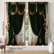 2 buah Tirai Motif Datar Gaya Istana Eropa, Desain Satin Hijau Tua, Memancarkan Kemewahan dan Keanggunan, Cocok untuk Dekorasi Ruang Tamu dan Kamar Tidur Kelas Atas, Kantong Batang, Bahan 100% Poliester - MultiWarna - View 16