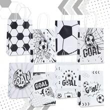 10/20个黑白极简足球主题纸袋，8种不同图案的“GOAL”印花派对礼品包装袋，足球俱乐部活动装饰，生日派对，球迷节礼品包装用品 - NF-005 - 查看 1
