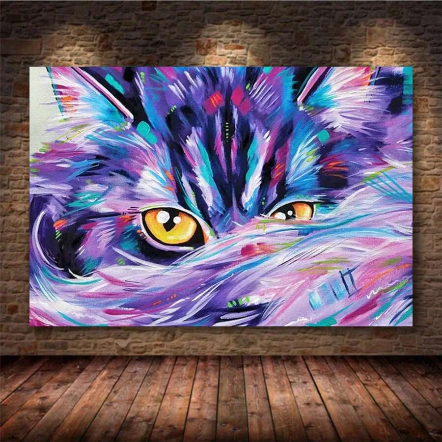 5D钻石画套装 - DIY猫咪水钻画,全圆钻,家居装饰手工礼品 - 查看 1