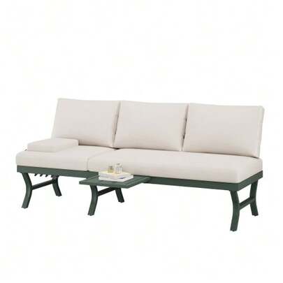 Conjunto de móveis de jardim, sofá externo de 3 lugares com função de reclinação ajustável (5 posições, até 55°), com mesa, estrutura em aço galvanizado, inclui mesa (posição ajustável), verde