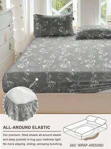 1pc Tree Branch & Leaf Floral Pattern Fitted Sheet, Tree Branch Pattern Mattress Protector Cover, Suitable For All Size Beds, Soft & Breathable - Multicolor - View 5