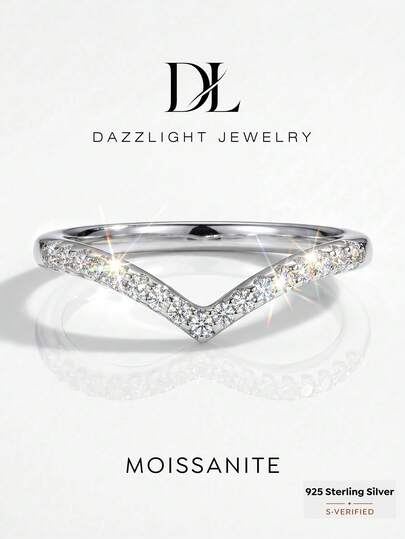 1 chiếc nhẫn đính hôn Moissanite hình chữ V tối giản, thanh lịch, màu D, bạc sterling 925, nhẫn hẹn hò/cưới dành cho nữ, trang sức tinh tế, quà tặng kỷ niệm cho vợ/bạn gái.