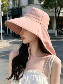 Women's Summer UV Protection Sun Hat, Large Brim Neck Cover All-In-One Sun Hat, Lightweight Breathable Sweat-Wicking, Ponytail Friendly Design, UV Protection Face Flattering, Suitable For Outdoor Sports, Hiking, Tea Picking, Beach Travel, Commuting And Rural Activities, Multifunctional Fashion Headwear, Essential Summer Outdoor Sun Protection Accessory - Fisherman's Hat - View 9