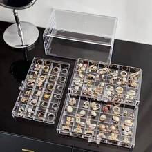 Premium 3-Layer 72-Slot Transparent Acrylic Jewelry Storage Box, Dust-Proof Stackable Jewelry Drawer, Suitable For Earrings, Rings, Necklaces, Fashionable Desktop Vanity Jewelry Display Box, Perfect Gift For Women Birthday, Valentine's Day, Home Bedroom Vanity Decor - Transparent - View 5