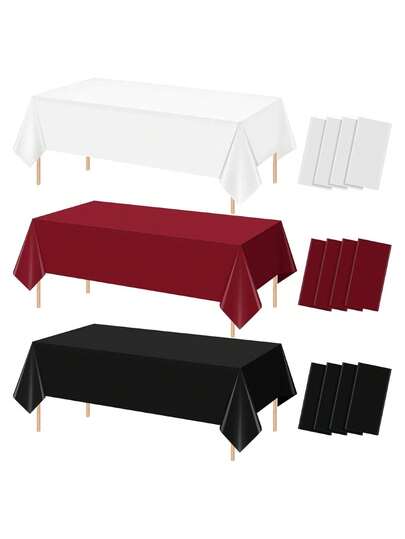2/6/12pcs Burgundy/Black/White Plastic Tablecloths, 137*274cm Disposable Rectangular Party Tablecloths, Waterproof Suitable For Birthday, Wedding, Anniversary, Graduation Party, Indoor And Outdoor Party Decorations