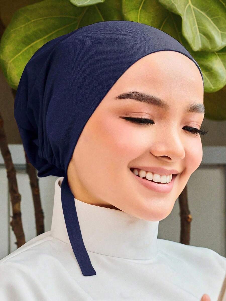 1 faixa de cabelo feminina elástica de cor sólida, elegante e moderna, ideal para uso diário. Lenço de seda macio, perfeito para usar com abayas, respirável e confortável. Essencial para férias e viagens. - Azul marinho - Ver 1