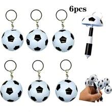 6pcs/Set Football Shaped Retractable Ballpoint Pen Keychain, Smooth Writing, Student Supplies, Party Favors - A - View 8