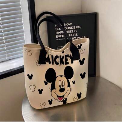 Disney 1个迪士尼米奇和朋友官方授权帆布手提袋，大容量单肩包，可爱卡通印花可重复使用购物袋，休闲手提包，适合女性/女孩/学生/粉丝/年轻人，可用于学校、工作、旅行、购物、日常使用。