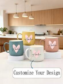 1pc Customized Mug, Coffee Cup, Personalized Mug With Customizable Name Or Text, White Ceramic Mug, Personalized Coffee Cup With Customizable Letters And Name - Customized Design Cup - Multicolor - View 4