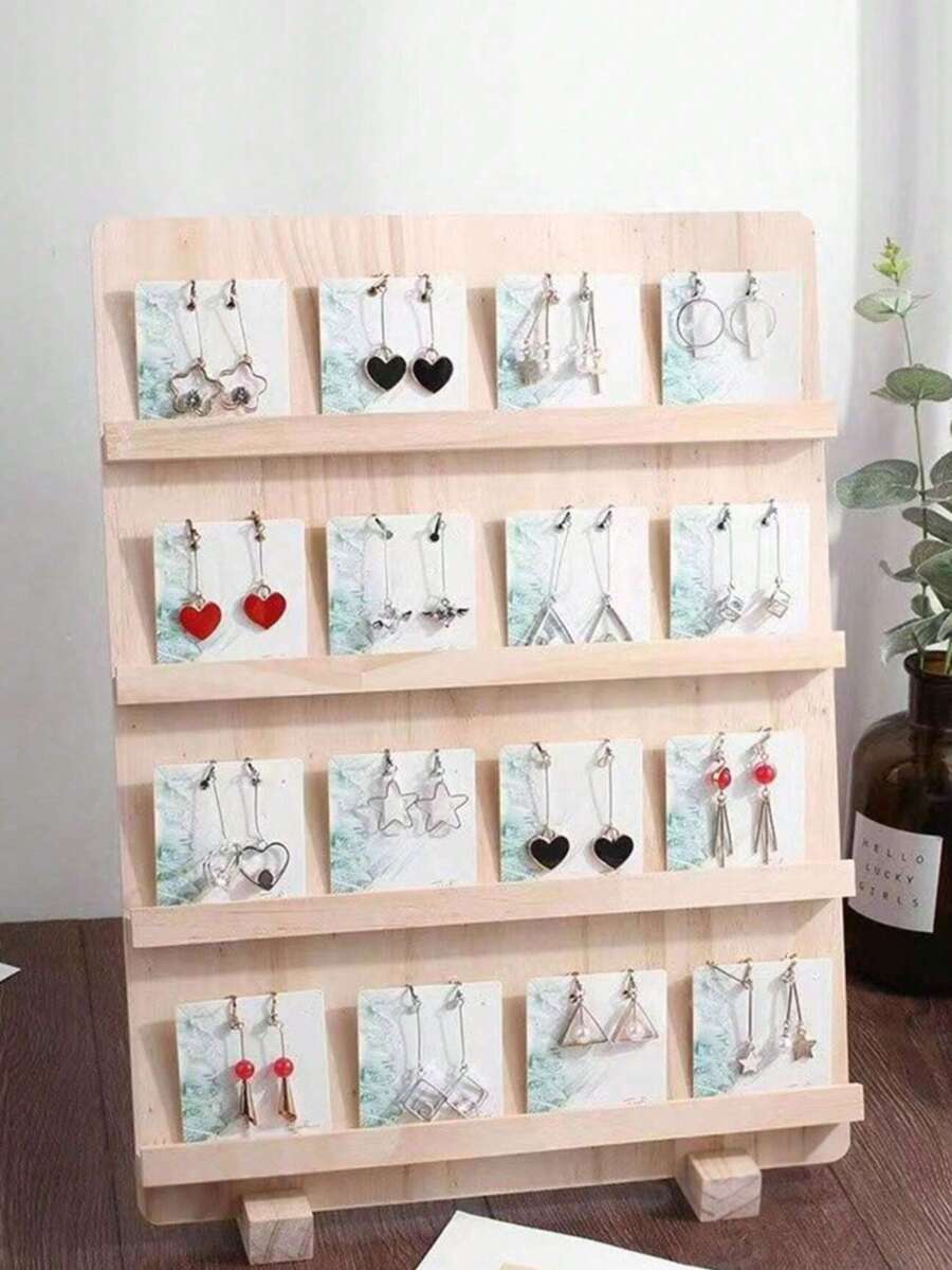 Giá trưng bày trang sức khuyên tai bằng gỗ 4 tầng, giá đựng trang sức để bàn dung lượng lớn, giá trưng bày khuyên tai bằng gỗ tự nhiên. - Màu be - Xem 1