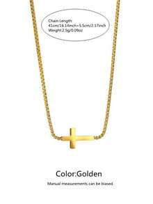 VceTd 1pc Minimalist Stainless Steel Cross Pendant Necklace, Suitable For Women's Daily Life, Street Style, Dates, Afternoon Tea, Or As A Thoughtful Gift - Yellow Gold - View 2