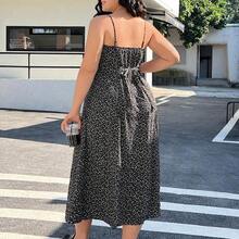 Plus Size Woven Navy Blue Background White Floral Print Dress,Beach Dress Sundress,Holiday Outfits Boho - Blanco y Negro - Ver 3