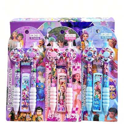 Hasbro Bộ 3 bút chì cơ xoay hình cô gái ma thuật hoạt hình, ngòi 0.5mm, kèm tẩy và ruột bút thay thế, bộ văn phòng phẩm học sinh cao cấp, thiết kế hoạt hình dễ thương, lý tưởng cho việc học tập, quà tặng tựu trường và sinh nhật cho trẻ em và thanh thiếu niên.