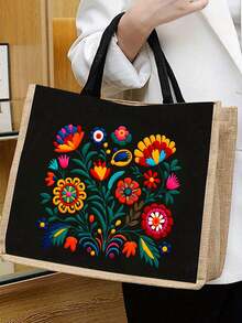 Bohemian Retro Floral Handbag Set, Women's Handbag And Wallet Set, Minimalist Decoration, Mexican Style Print Including Handbag And Coin Purse, Eastern European Art Style Large Capacity Women's Bag, Makeup Storage Bag, Simple Large Capacity Handbag, Portable Leisure Shopping Bag, Multifunctional Shopping Bag. School Campus And Travel Vacation Back To School Gift Small Gift Exchange, Nurses' Day, Teachers' Day, Graduation Season Gifts - Multicolor - View 15