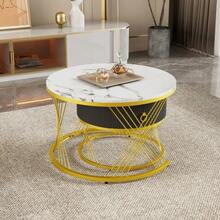 Elegant Modular Coffee Table: Marble Look, Gold Decoration, Side Table With Drawers – Set Of 2 - White - View 3