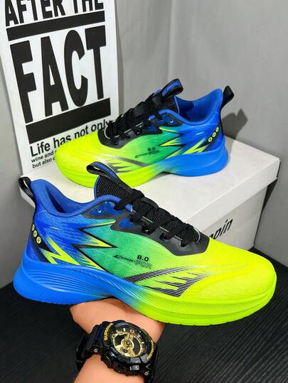 Men's Personality Gradient Contrast Color Mesh Patchwork Lace-Up Low-Top Casual Sports Shoes, Versatile For Daily Commute, All Seasons, Suitable For Teenagers, Outdoor Running