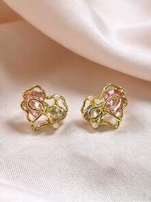 1 Đôi bông tai đính đá Cubic Zirconia hình trái tim và nơ, kiểu dáng độc đáo, ngọt ngào, dễ thương, đa năng, phù hợp cho nữ giới đeo hàng ngày, dự lễ hội và hẹn hò. - Yêu - Xem 5