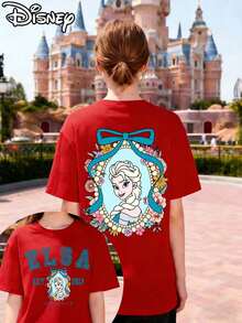 This Disney-Licensed Women's Summer Cotton T-Shirt Features An Image Of Elsa From Disney's Frozen Animated Film On The Front, Themed Around Disney's 2026 Journey, Creating A Lively Party Vibe. Perfect For Taking Photos At Disneyland, As A Travel Souvenir, Or For Everyday Casual Wear. As Part Of A Disney Family Travel Set, It Also Makes An Ideal Valentine's Day Gift For Friends And Family. This Women's T-Shirt Features A New Spring Design, Is Comfortable Against The Skin, And Suitable For Outdoor Wear. - Đỏ - Xem 1