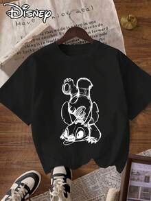 Disney Women's T-Shirt "Star Stitch" Print T-Shirt, Round Neck Pullover Women's Casual Sport Short Sleeve Top - Black - View 1