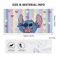 Khăn tắm biển Disney Lilo & Stitch - Khăn tắm biển Stitch với họa tiết sọc cầu vồng pastel và trái tim, thích hợp cho hồ bơi và bãi biển. - A - Xem 5