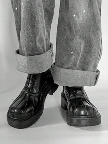 男士厚底德比鞋，缝线系带正装鞋，复古JK学院风增高鞋，男士乐福鞋 - 黑色 - 查看 8