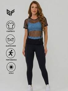 Women's 3-Piece Gym Set | Padded Top + Leggings + Tulle Blouse – Comfort & Elegance, Stylish And Transparency-Free Women's Gym Outfit - 淺藍色 - 查看 4