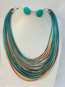 Maxi Waxed Multi-Strand Necklace Set With Button Earrings - 多色 6 - 查看 1