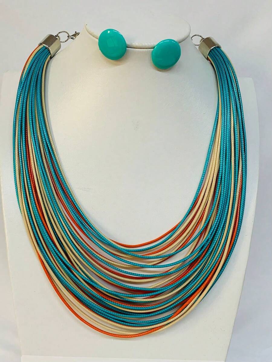 Maxi Waxed Multi-Strand Necklace Set With Button Earrings - 多色 6 - 查看 1
